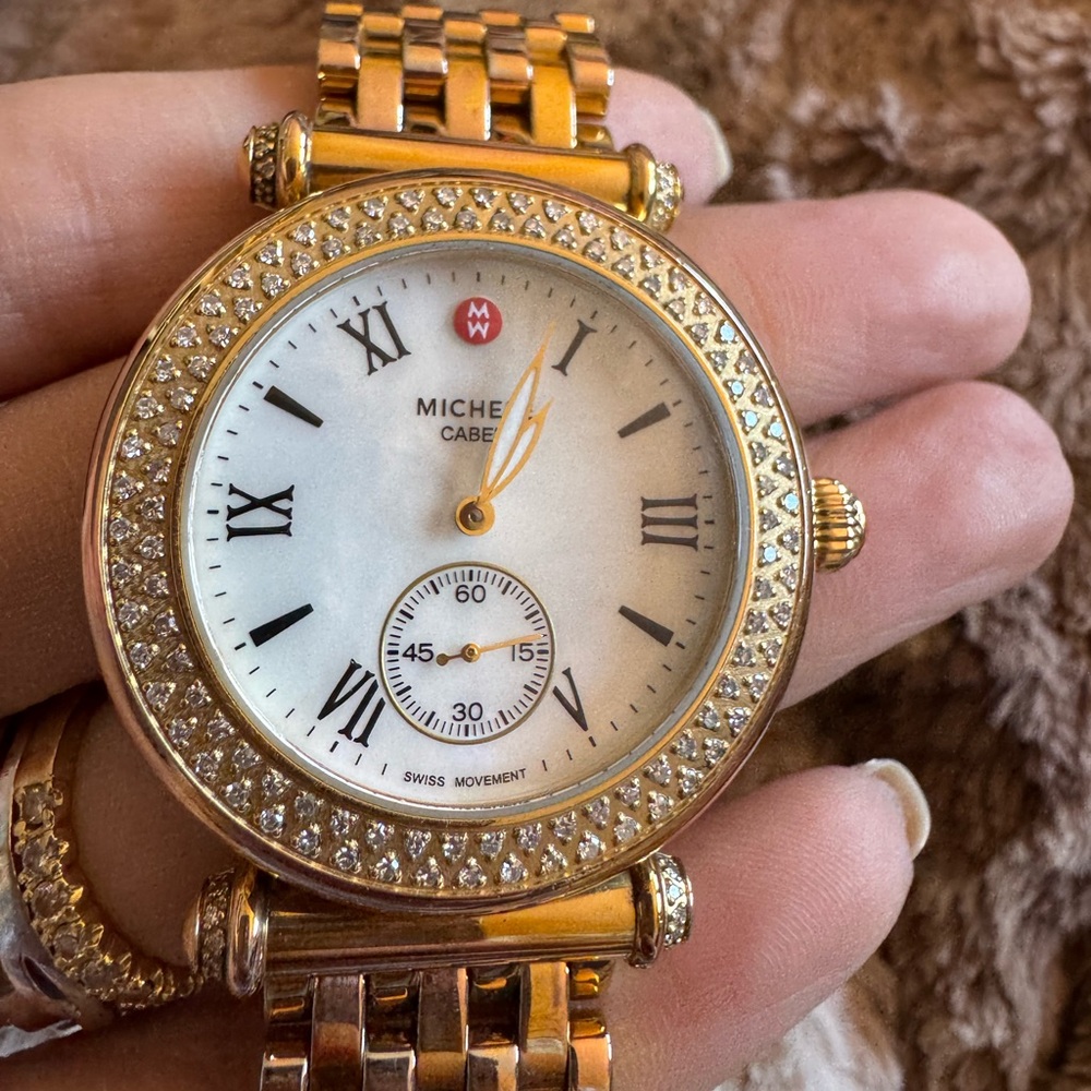 Michele Caber Rose Gold Tone Diamond Bezel MOP Dial 37mm Quartz Womens Watch